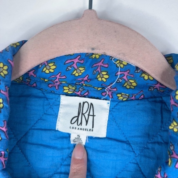 Anthropologie dRA Blue Yellow Quilted Floral Jacket Zip Front Block Print Small - Picture 8 of 12